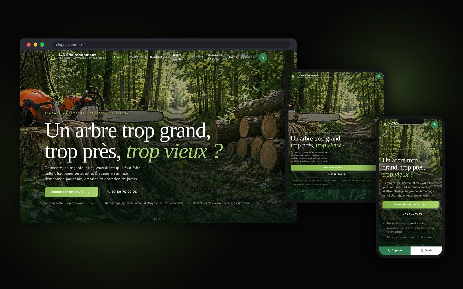 Le site L.A Environnement sur ordinateur, tablette et téléphone