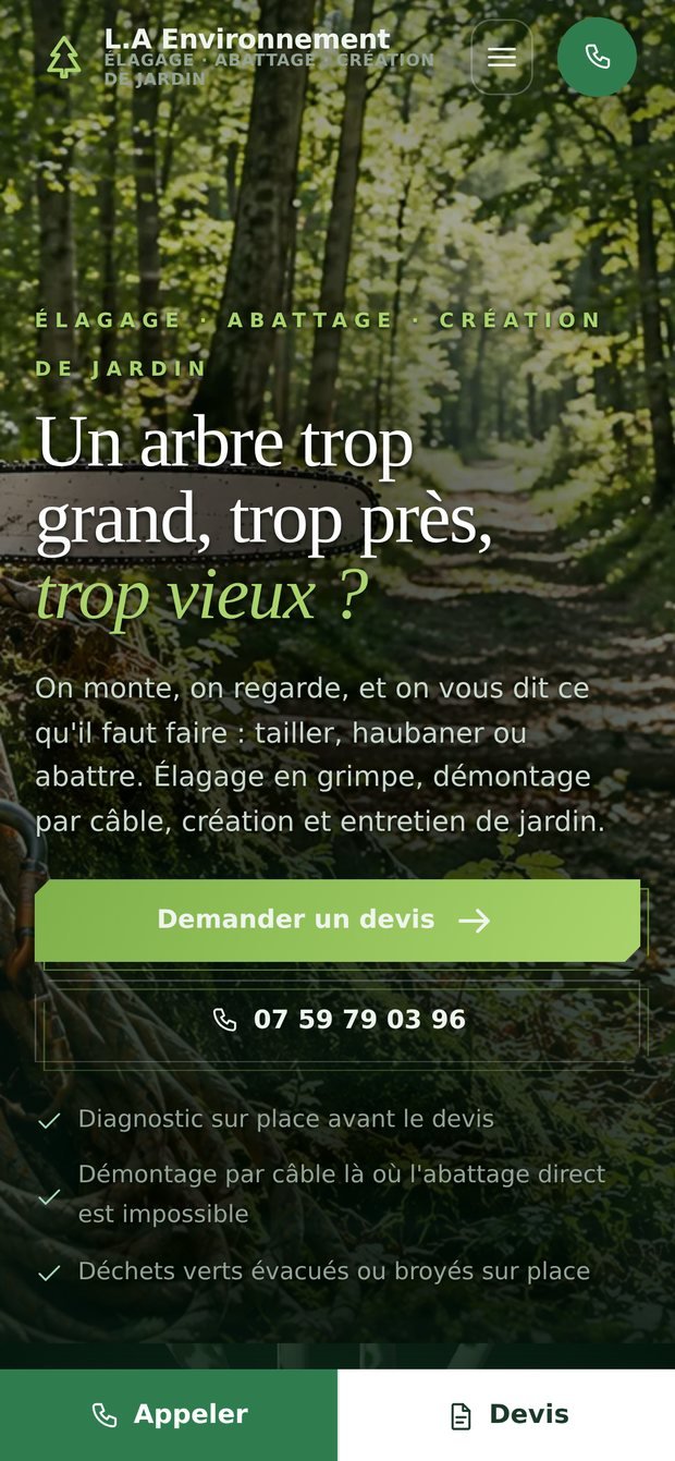 Le site L.A Environnement sur téléphone
